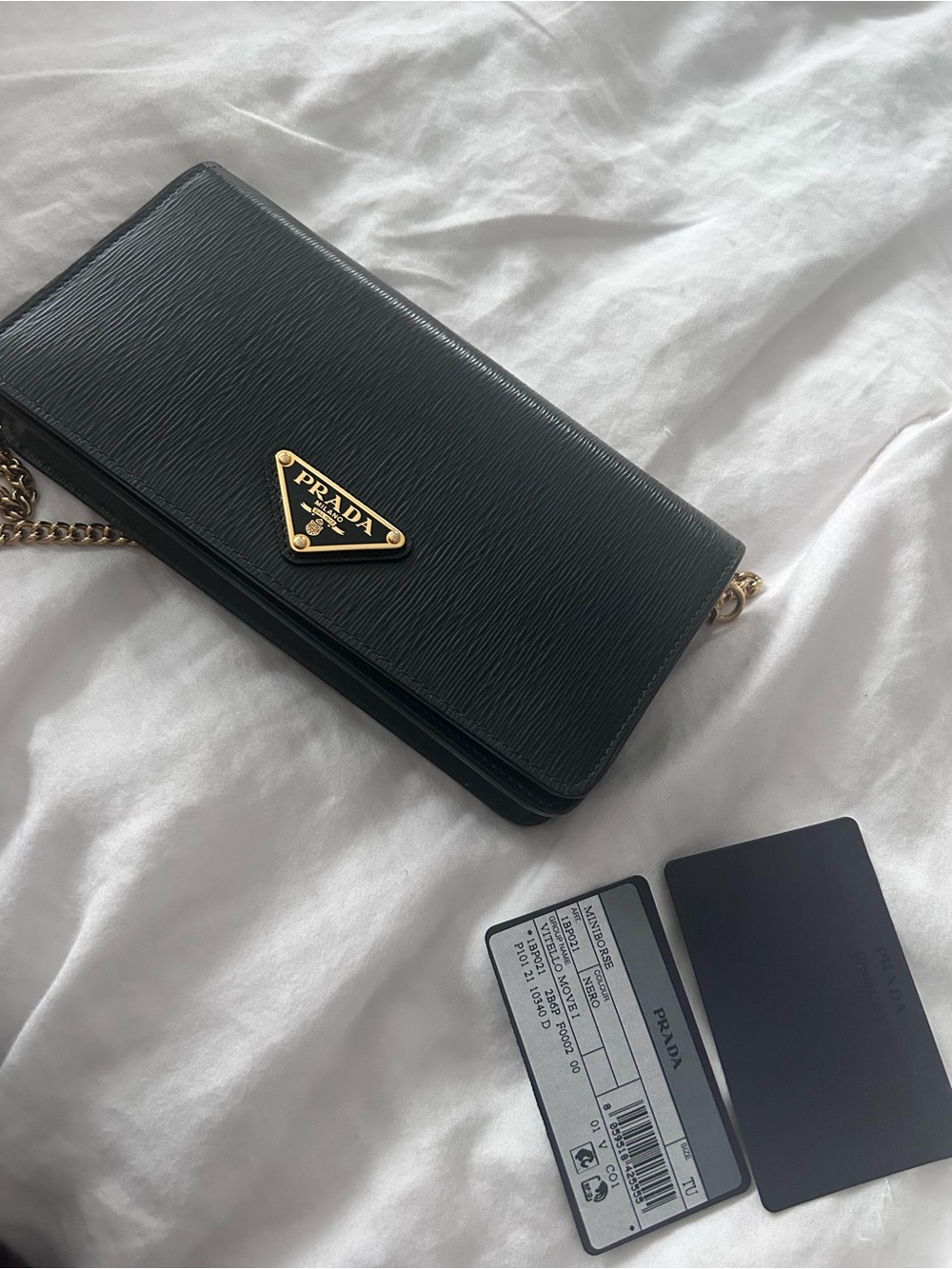 Prada Women's Miniborse Vitello Move Leather Crossbody Chain Bag Purse Black
